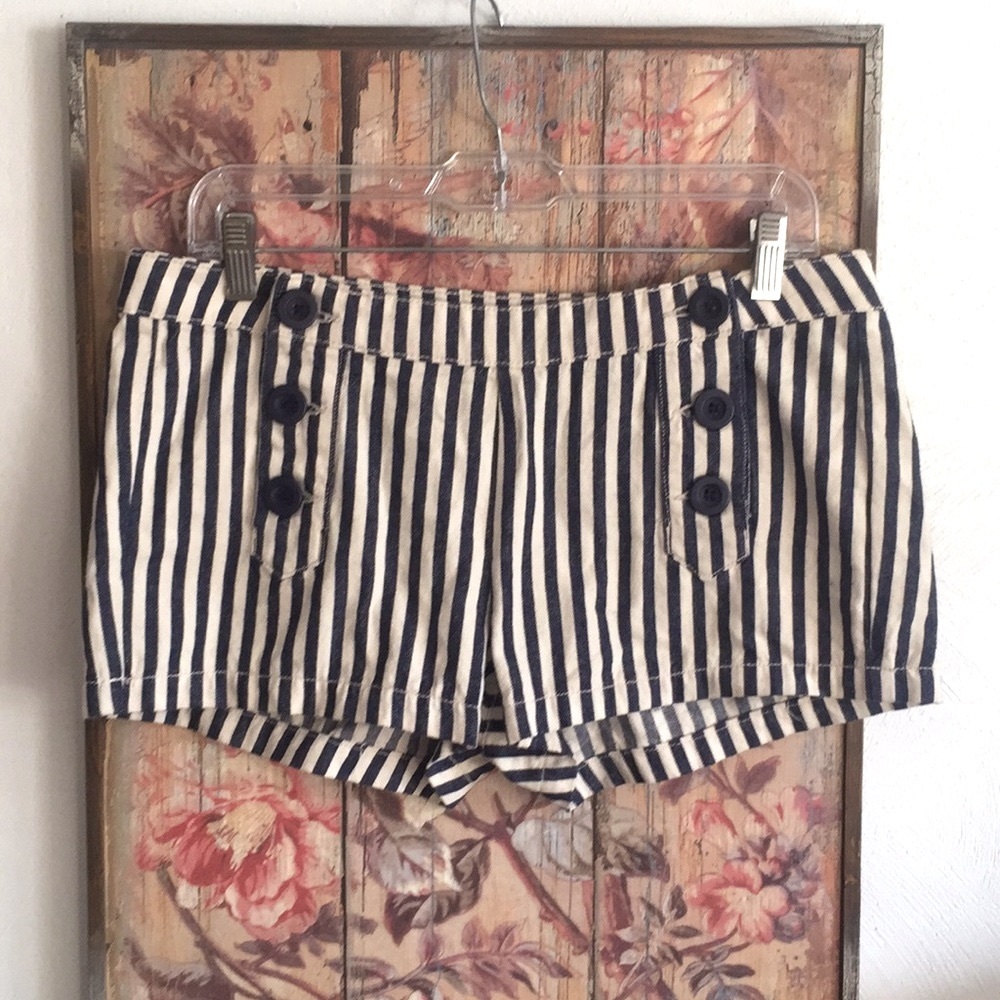 URBAN OUTFITTERS LUX SAILOR STRIPE BUTTON FRONT STRETCH DENIM JEAN SHORTS 10